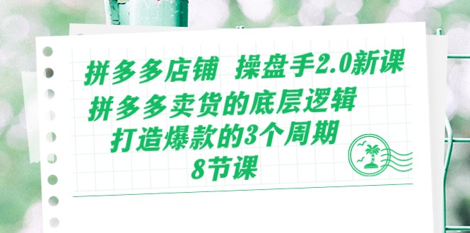 拼多多店铺操盘手2.0新课，拼多多卖货的底层逻辑，打造爆款的3个周期（8节）-一知网