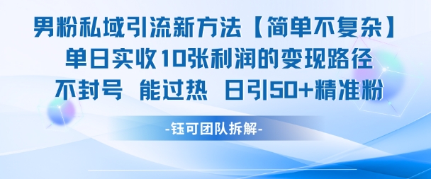男粉私域引流新方法，单日收10张利润，日引流50+精准粉-一知网