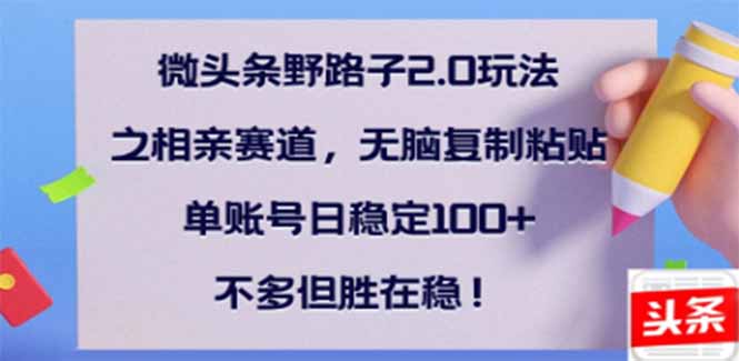 （14334期）微头条野路子2.0玩法之相亲赛道，无脑搬砖复制粘贴，单账号日稳定300+…-一知网