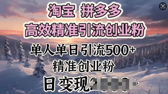 淘宝拼多多高效精准引流创业粉，单人单日引流500+创业粉，日变现多张-一知网