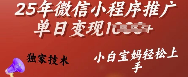 25年微信小程序推广单日变现多张，独家技术，小白宝妈轻松上手【揭秘】-一知网