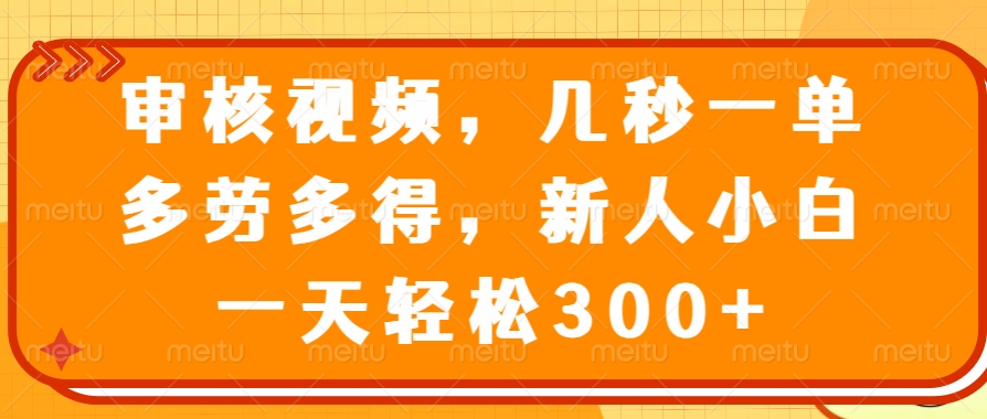 （14294期）审核视频，几秒一单，多劳多得，新人小白一天轻松300+-一知网