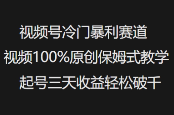 视频号冷门暴利赛道视频100%原创保姆式教学起号三天收益轻松破千-一知网