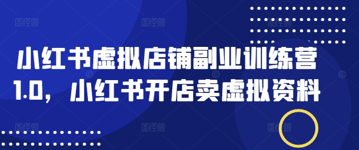 小红书虚拟店铺副业训练营1.0，小红书开店卖虚拟资料-一知网